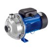 Kompakte Lowara Industriepumpe aus Edelstahl mit schwarzem Motorblock und blauem Kühlkörper